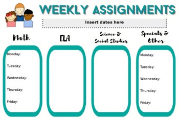 Preview of Remote Learning Weekly Assignments Template