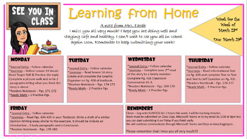Preview of Distance Learning / Weekly Schedule / Home School / COVID 19 /