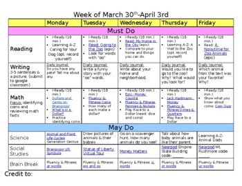 Distance Learning Weekly Schedule Must Do May Do by Found in First