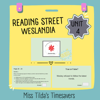 Preview of Weslandia Quiz - Grade 5 Reading Street