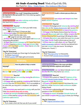 Distance Learning eLearning Board (Lesson Planning Template) | TpT