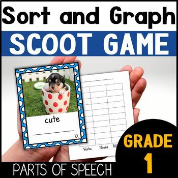 Preview of Parts of Speech Adjectives Nouns Verbs Task Cards and Graph