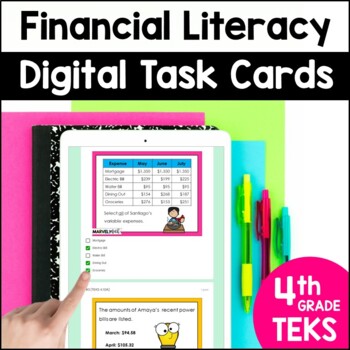 Preview of Financial Literacy Digital Task Cards - Grade 4 TEKS - Online STAAR Review
