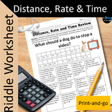 Distance Rate Time Calculations Riddle Worksheet PDF