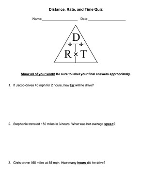 Preview of Distance, Rate, and Time Quiz