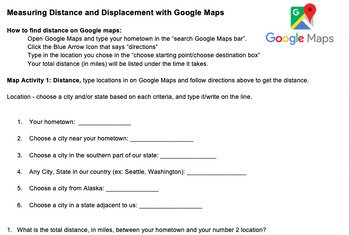 Preview of Distance and Displacement Google Map Activity and Project