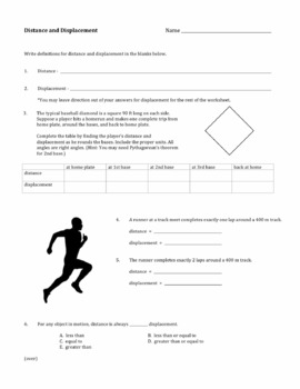 Preview of Distance and Displacement Worksheet