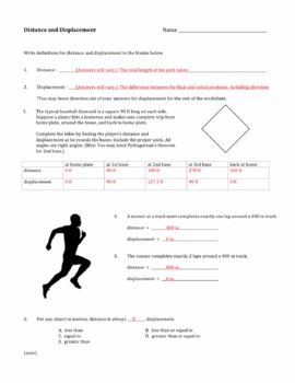 Distance and Displacement Worksheet by David Baxter | TpT