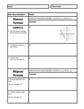 Preview of Distance and Midpoint Formula Guided Notes