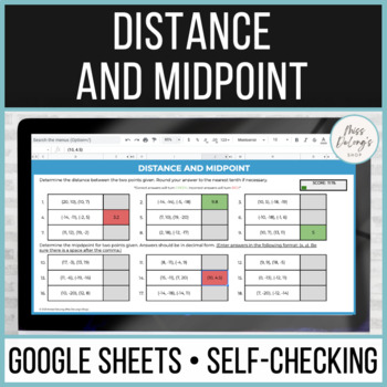 Preview of Distance and Midpoint Self Checking Sheet and Auto Grading for Google Sheets