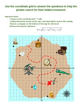 Preview of Distance formula using a pirate treasure map (with key!)
