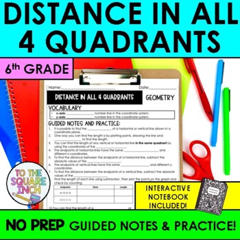 Preview of Distance in Coordinate Plane Notes & Practice | All Four Quadrants