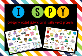 Preview of Distance learning: I SPY Category loaded cards & ZOOM virtual background