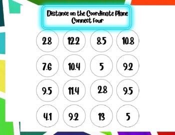 Preview of Distance on the Coordinate Plane using Pythagorean Theorem Connect 4 Game