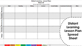 Distant Learning Lesson Plan Spread Sheet - Black and White