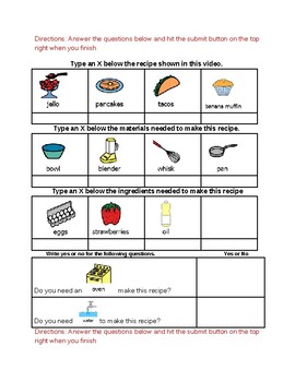 Preview of Distant Learning Recipe Worksheets