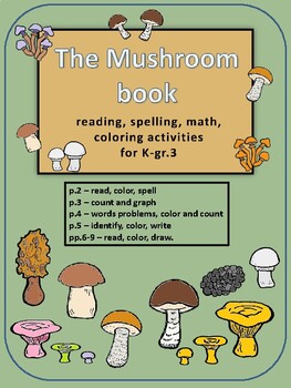 Preview of Distant Learning Mushrooms PreK-Gr.3 read, spell, count, graph draw color