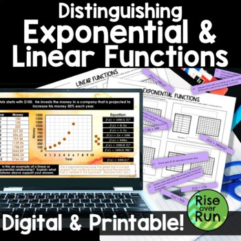 Preview of Linear vs Exponential Functions Card Sort Activity