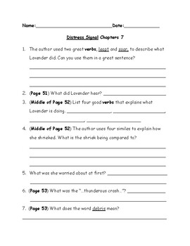 Preview of Distress Signal (a Survival novel) Chap. 7 Guided Reading Questions