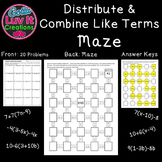 Distribute & Combine Like Terms with Negatives Math Maze D