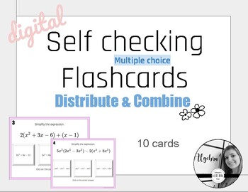 Preview of Distribute and Combine DIGITAL Self Checking Flashcards - Algebra 1