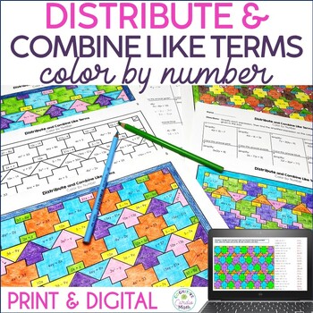 Distribute and Combine Like Terms Color by Number | TpT
