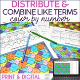 Distribute and Combine Like Terms Color by Number Print & 
