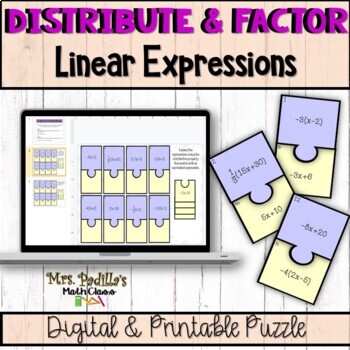 Preview of Distribute and Factor Linear Expressions Digital Activity | Distance Learning