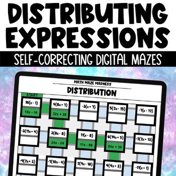 Preview of Distributing Algebraic Expressions Digital Self-Checking Maze Practice Activity