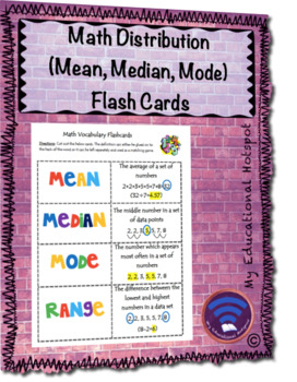Preview of Distribution Vocabulary Flash Cards (Mean, Median, Mode and Range)