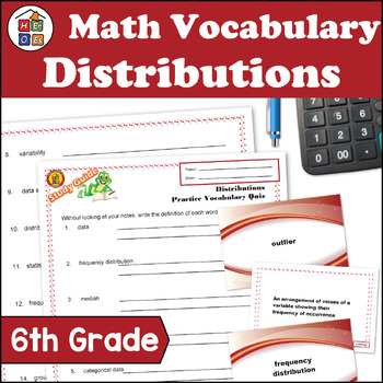 Preview of Distributions | 6th Grade Pre-algebra Math Vocabulary Study Materials + Quiz