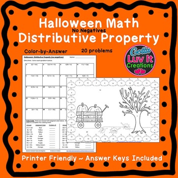 Preview of Halloween Math Distributive Property No Negatives Fall Math Color by Number