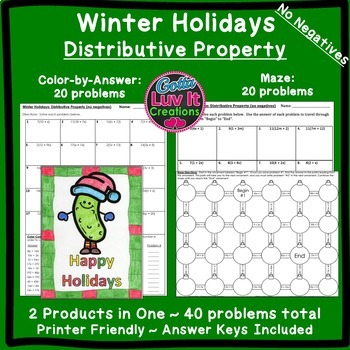 Preview of Christmas Math Winter Math Distributive Property No Negatives Holiday Activity