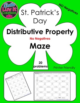 Preview of Distributive Property No Negatives Math Maze St. Patrick's Day Math Activity