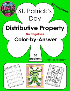 Preview of Distributive Property No Negatives Color by Number St Patricks Day Math Activity