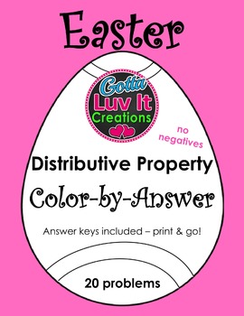 Preview of Easter Math Spring Math Distributive Property No Negatives Color by Number