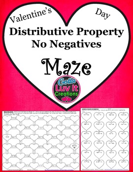 Preview of Valentine's Day Math Distributive Property No Negatives Holiday Math Maze