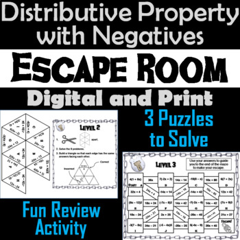 Preview of Distributive Property Activity (With Negatives): Algebra Escape Room Math Game
