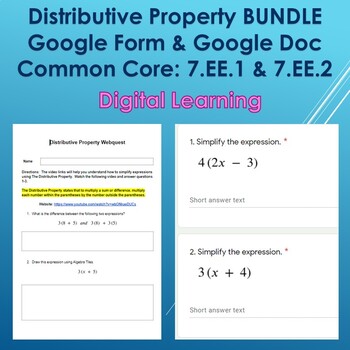 Preview of Distributive Property BUNDLE----Google Doc & Google Form--Distance Learning