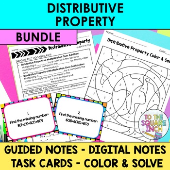 Preview of Distributive Property Notes & Activities | Digital Notes | Task Cards | Coloring
