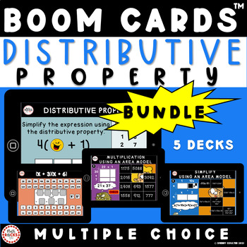 Preview of Distributive Property And Combining Like Terms 8th Grade Math Boom Cards™ Bundle