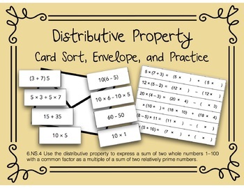 Preview of Distributive Property Card Sort, Envelope and Practice