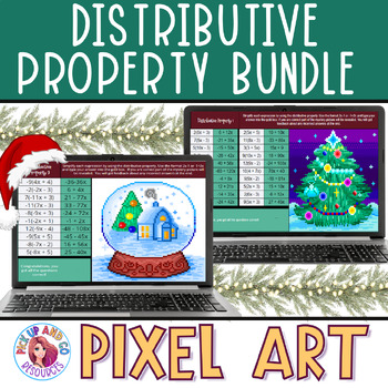 Preview of Distributive Property Christmas Math Pixel Art Winter Activities Bundle