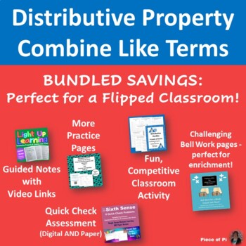 Preview of Distributive Property Combine Like Terms Bundle Distance Learning Flipped Class