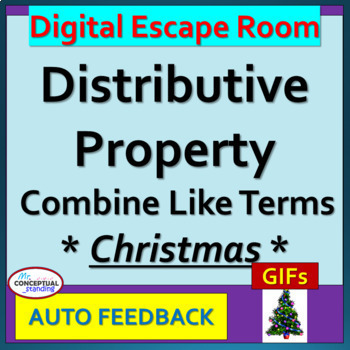 Preview of Distributive Property & Combining Like Terms - Christmas Winter Math ESCAPE ROOM