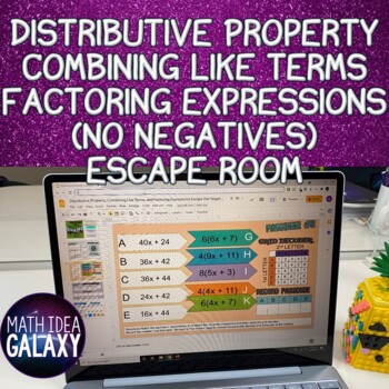 Preview of Distributive Property & Combining Like Terms (No Negatives) Digital Escape Room