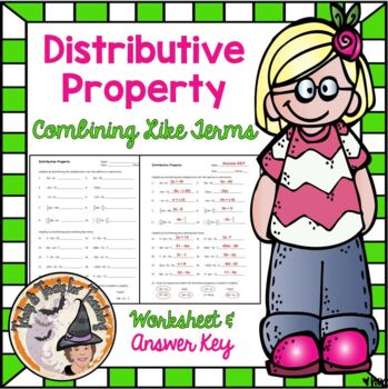 Preview of Distributive Property Worksheet and Answer Key Combining Like Terms