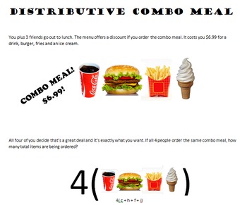 Preview of Distributive Property Combo Meal