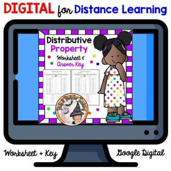 Preview of DIGITAL Math Distributive Property Worksheet and Answer KEY Algebraic Expression