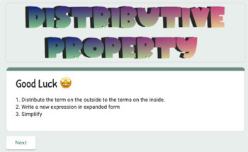 Preview of Distributive Property - Differentiated Google Form with Instructional Videos